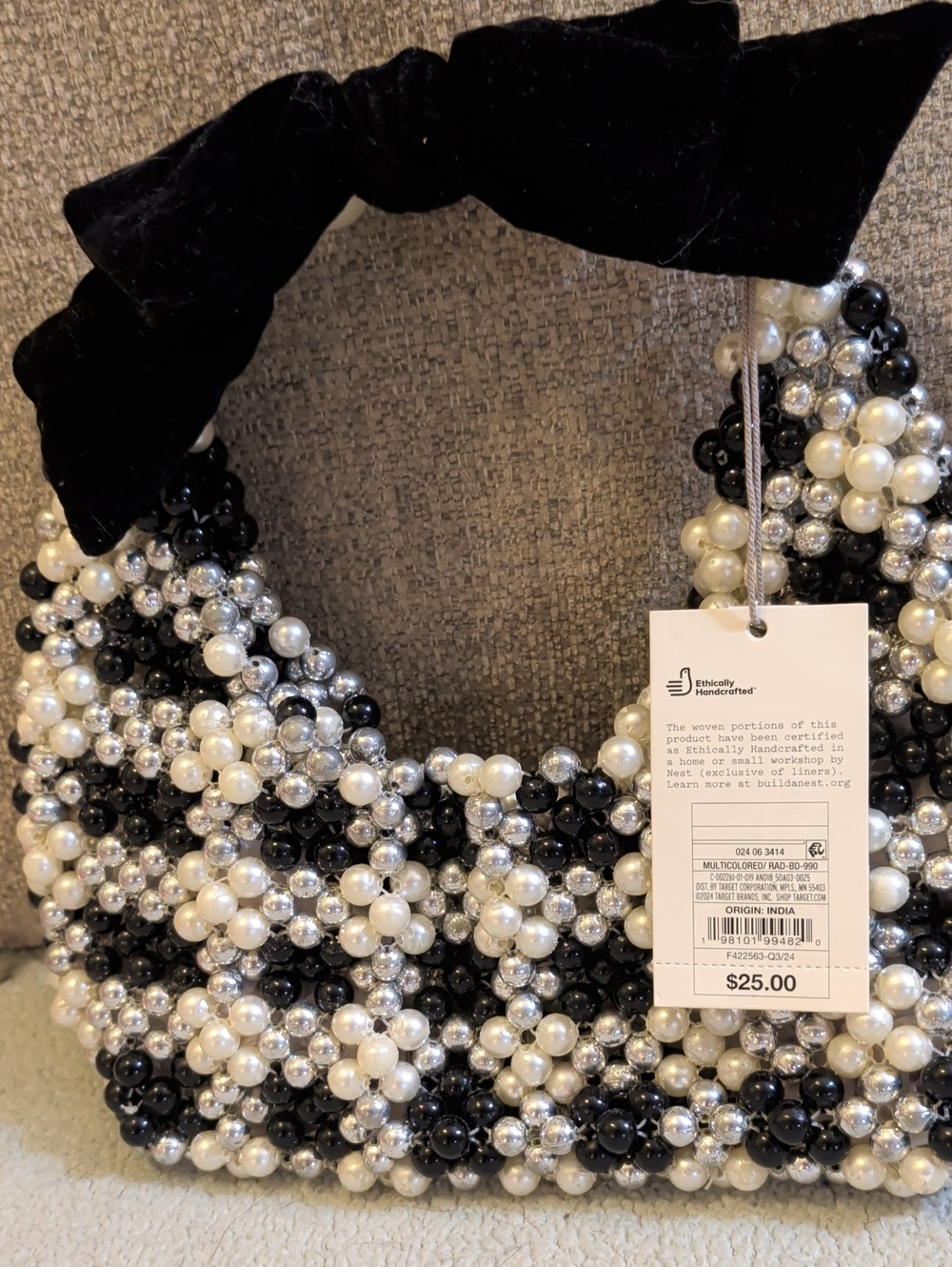 A New Day Beaded Pearl Cluster Handbag with Velvet Bow